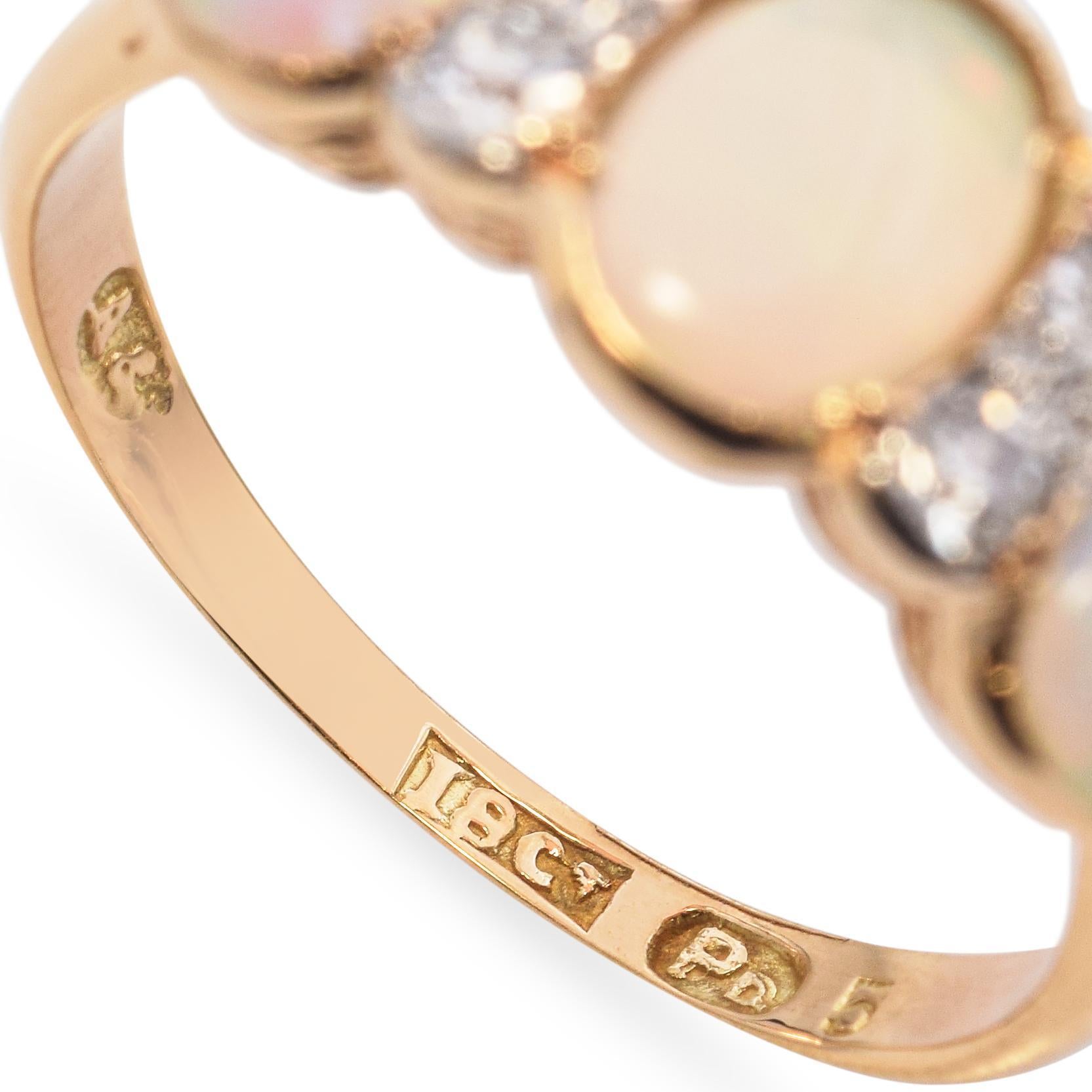 Antique 18K Yellow Gold Opal and Diamond Band Ring 2