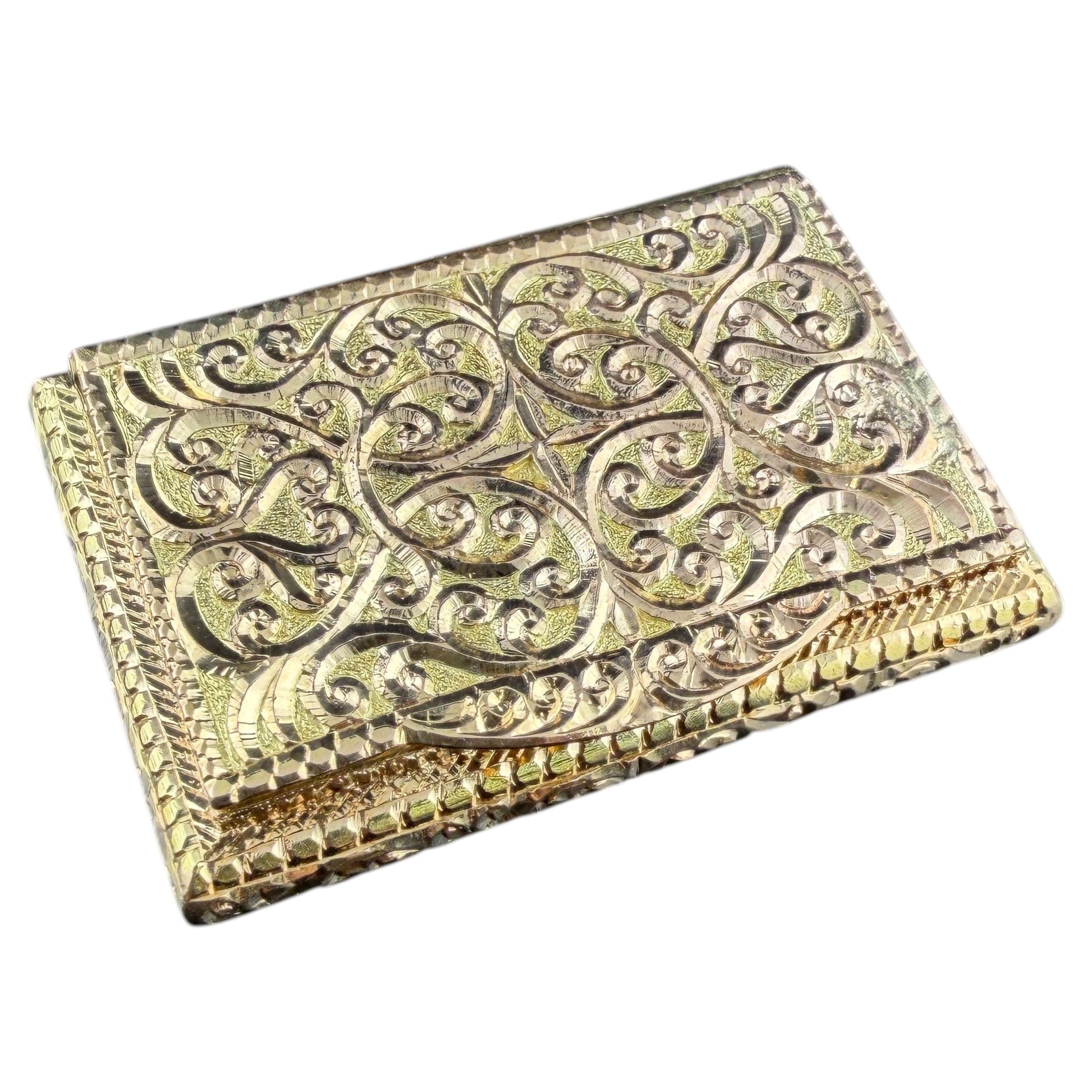 Antique 18k Yellow Gold Ornate Pill Box/Circa 1880's