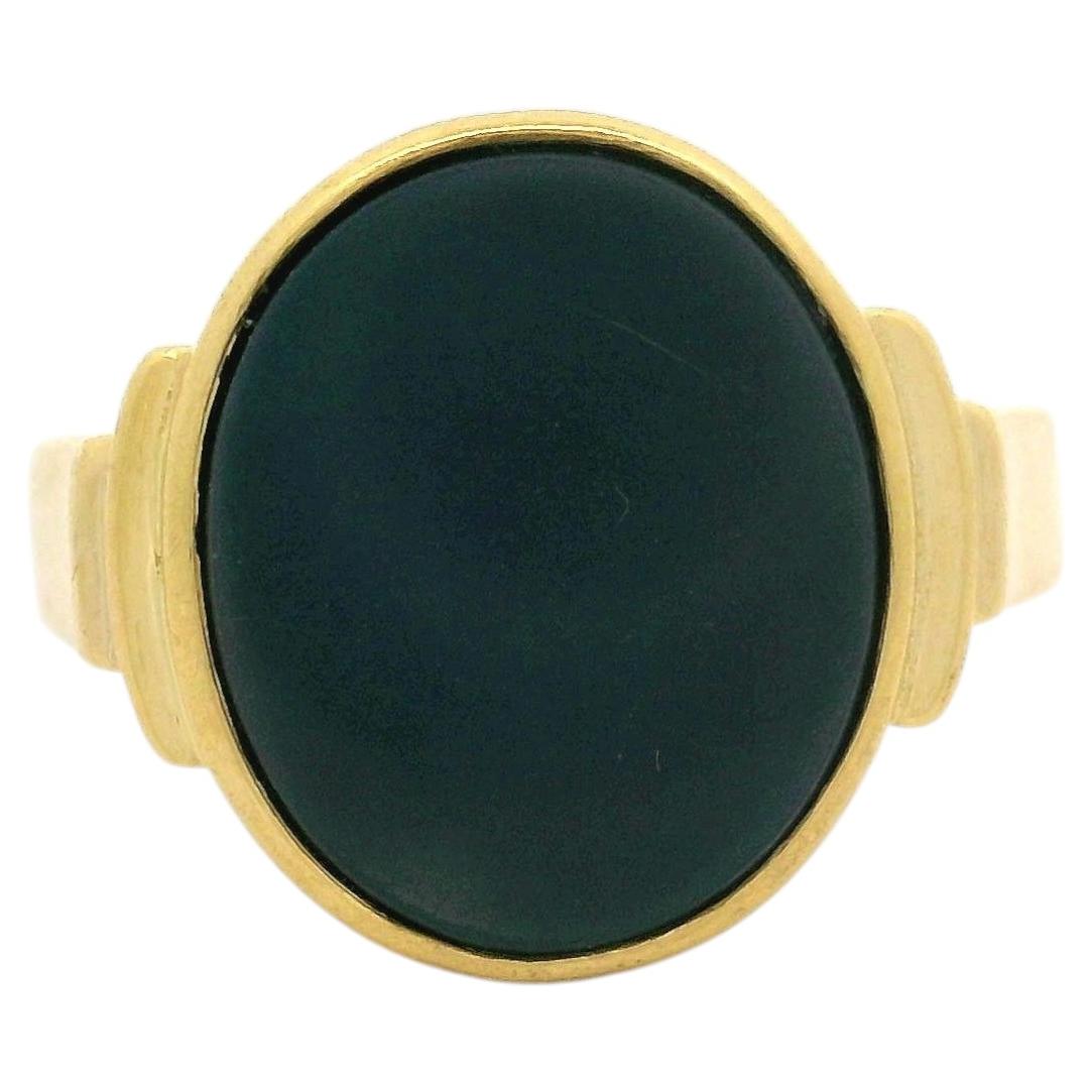 Antique 18k Yellow Gold Oval Bezel Set Uncarved Hardstone Solitaire Ring