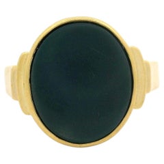 Antique 18k Yellow Gold Oval Bezel Set Uncarved Hardstone Solitaire Ring