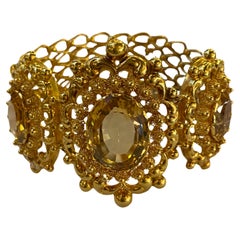 Antique 18k Yellow Gold & Oval Faceted Citrine Bracelet
