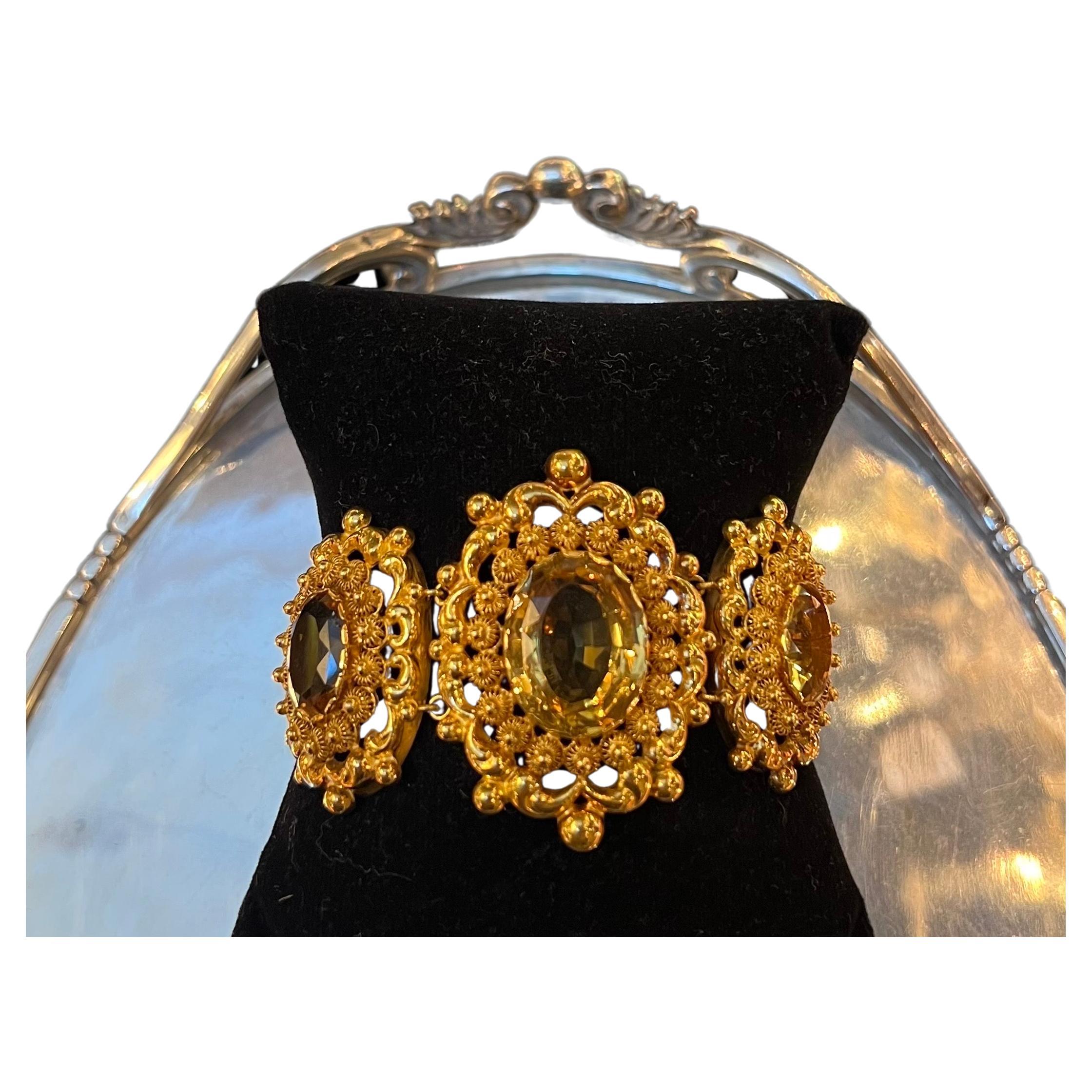 Late Victorian Antique 18k Yellow Gold & Oval Faceted Citrine Bracelet For Sale