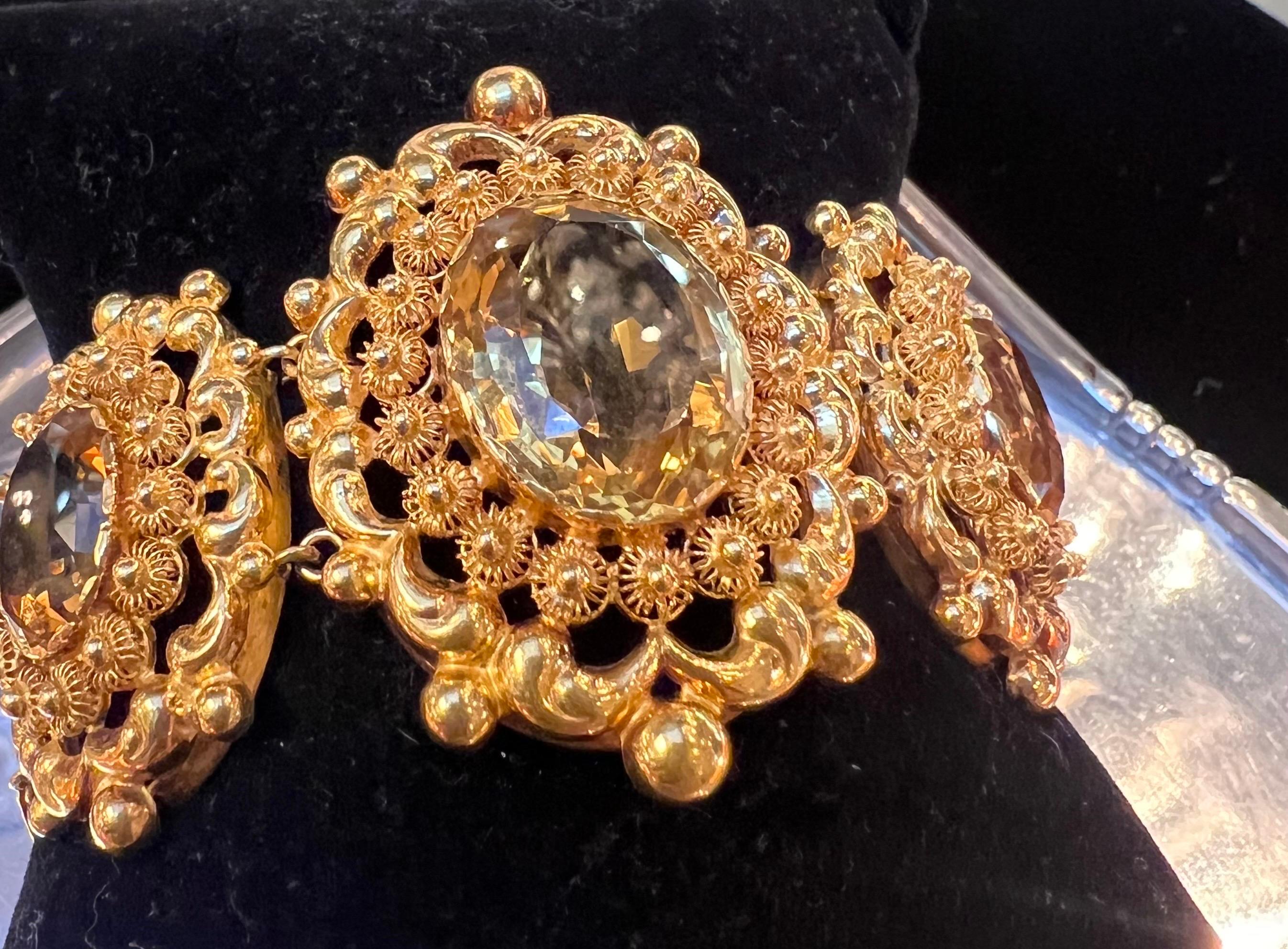 Antique 18k Yellow Gold & Oval Faceted Citrine Bracelet In Good Condition For Sale In Bernardsville, NJ