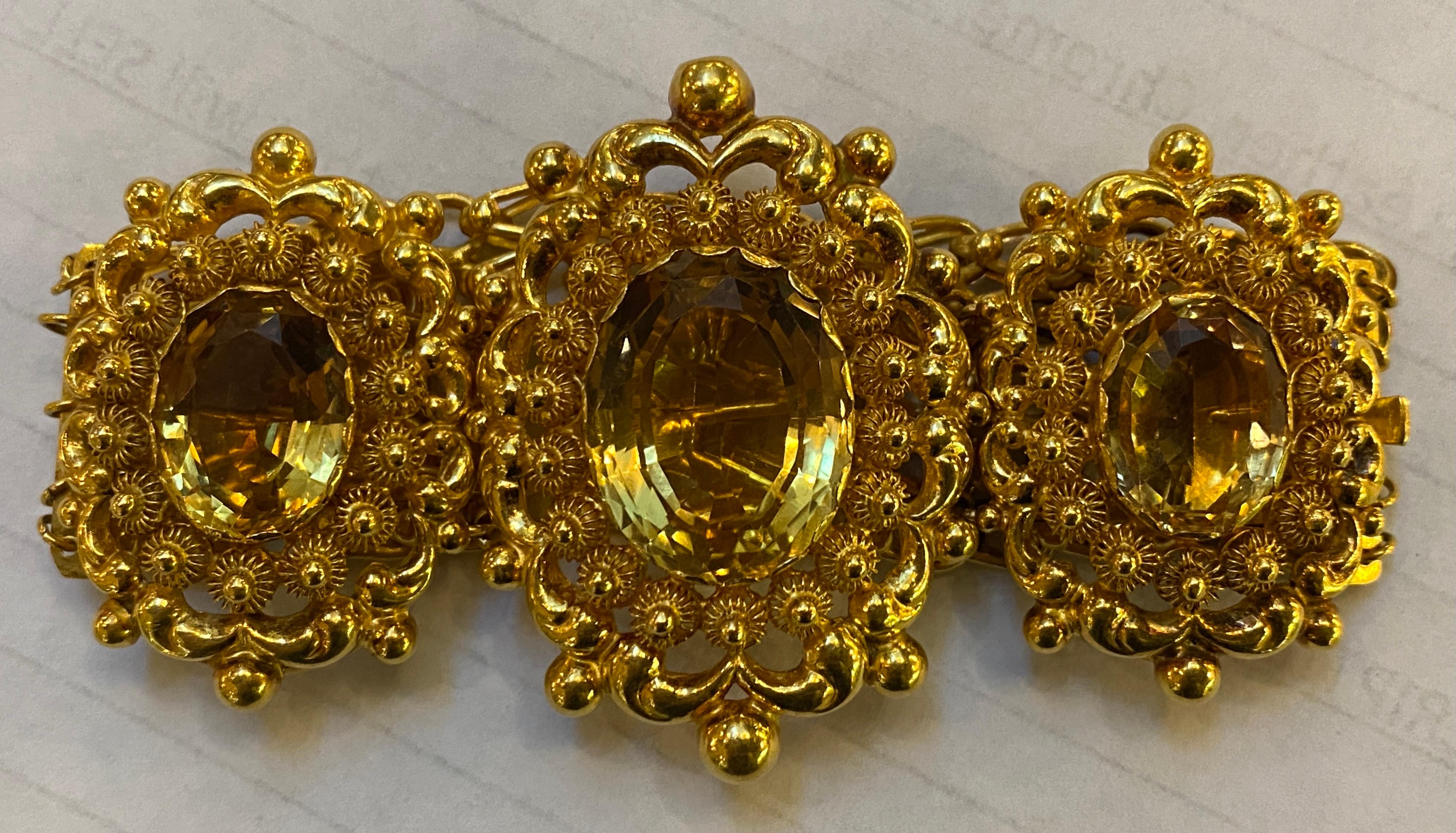 Antique 18k Yellow Gold & Oval Faceted Citrine Bracelet For Sale 2