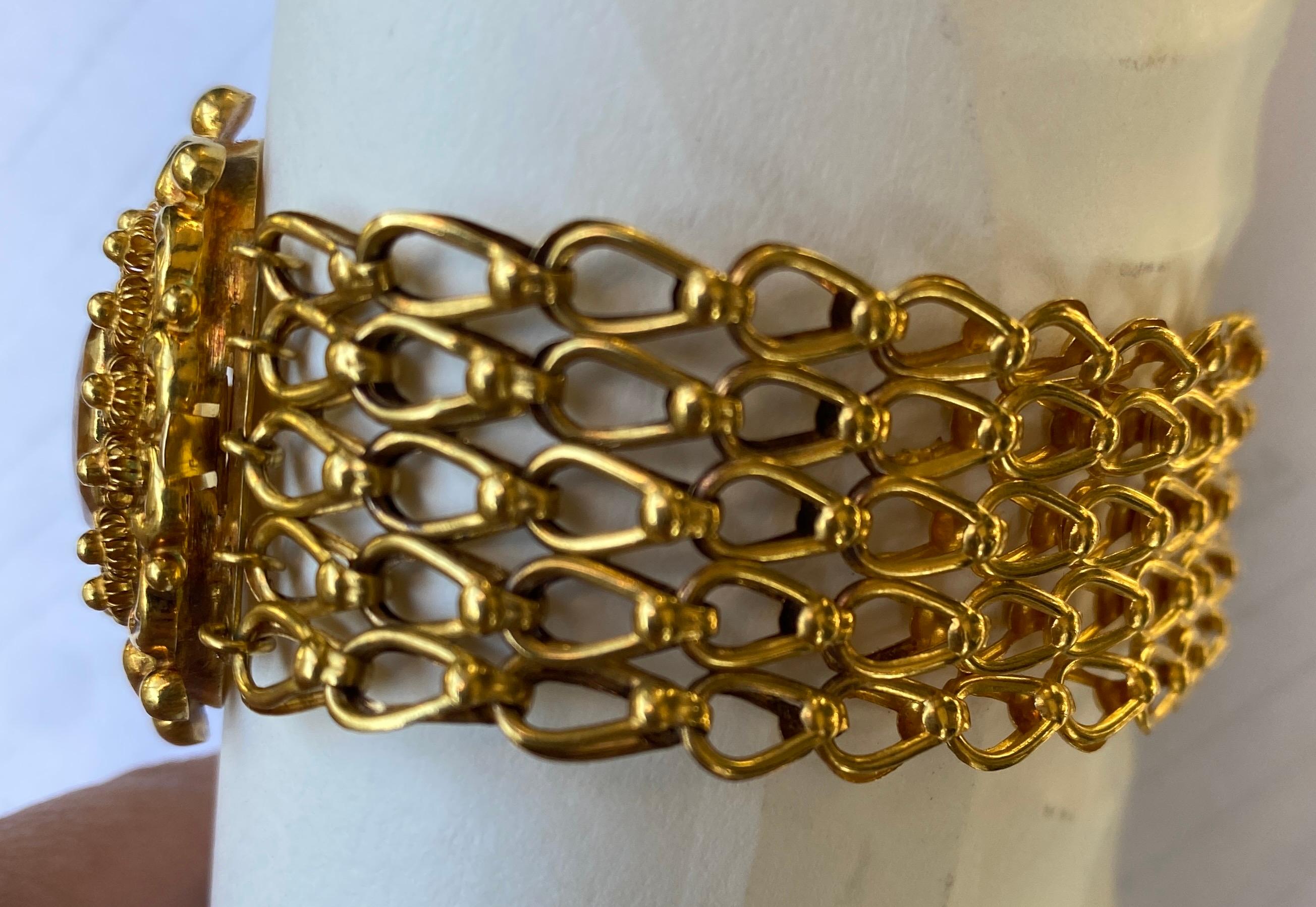 Antikes Armband aus 18 Karat Gelbgold und ovalem facettiertem Citrin im Angebot 3