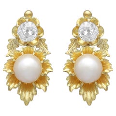 Orecchini antichi in oro giallo 18k con perle e diamanti da 0,82 carati, CIRCA 1900