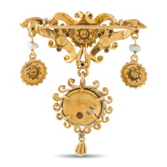 Broche ancienne en or jaune 18 carats, avec perles et émail – MF25-070226
