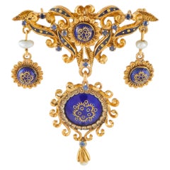 Broche ancienne en or jaune 18 carats, avec perles et émail – MF25-070226