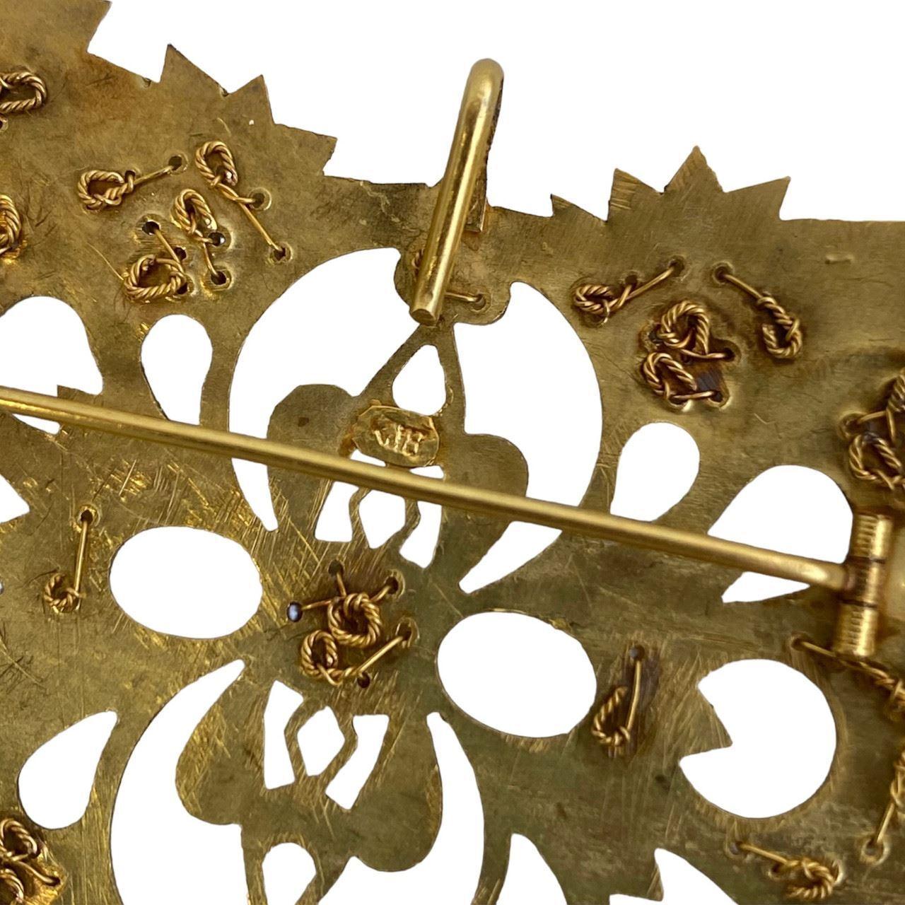 Taille ronde Broche et pendentif ancien en or jaune 18 carats avec perle  en vente