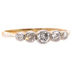 Antiker 18K Gelbgold & Platin 0,42ctw Old Cut Diamond 5 Stone Ring
