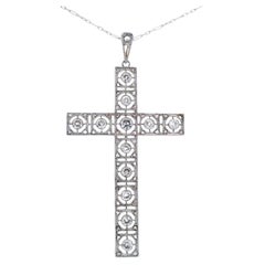 Antique 18K Yellow Gold & Platinum Cross Pendant with 1.70 CTW in Diamond