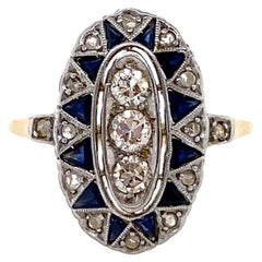 Antique 18K Yellow Gold/ Platinum Diamond and Sapphire Ring Engagement Ring