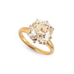 Bague de fiançailles ancienne en or jaune 18 carats et platine, sertie d'un diamant de 5,20 carats de taille « Old Mine » certifié par la GIA