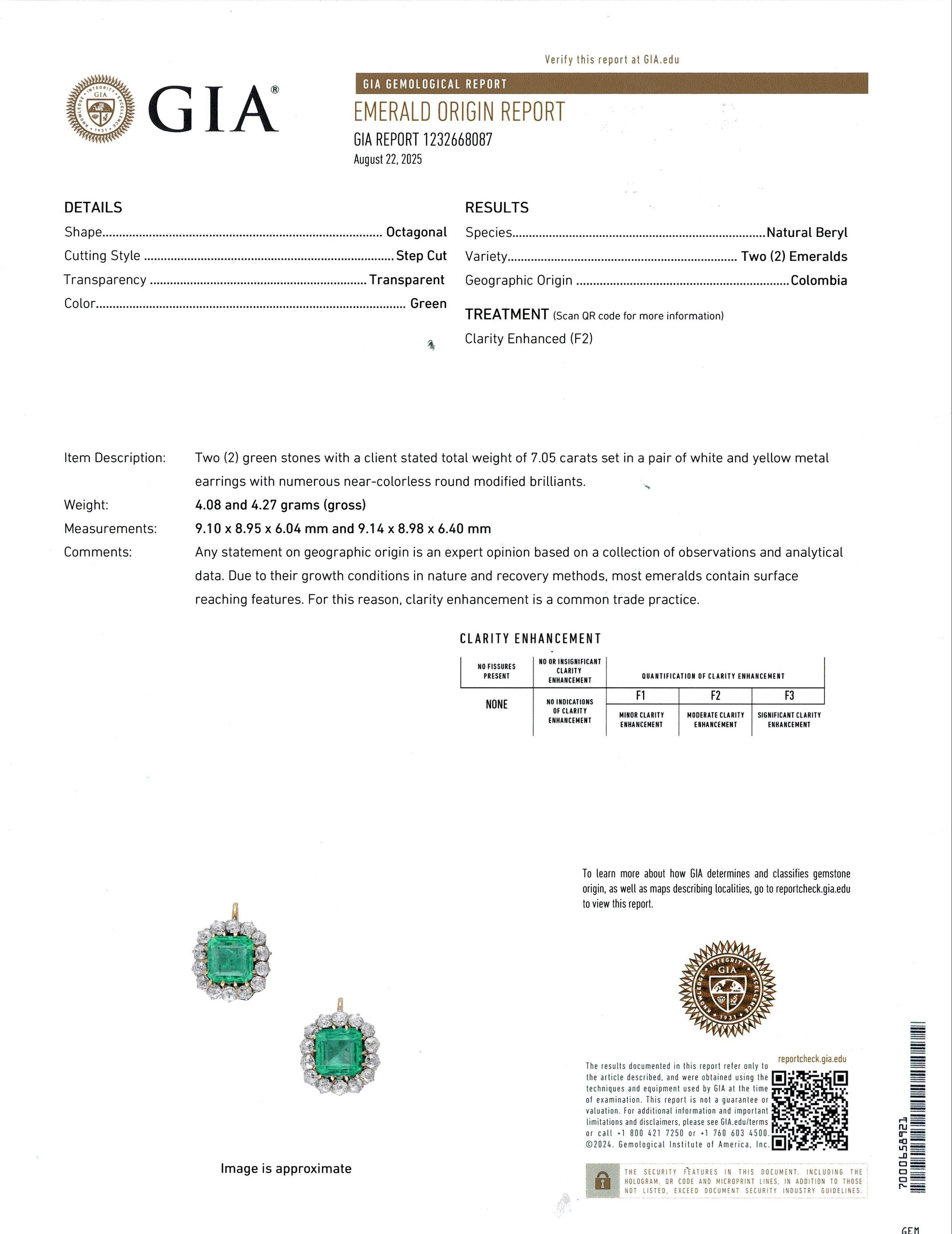 Boucles d'oreilles anciennes en or jaune 18k et platine avec émeraude colombienne et diamant GIA Bon état - En vente à New York, NY