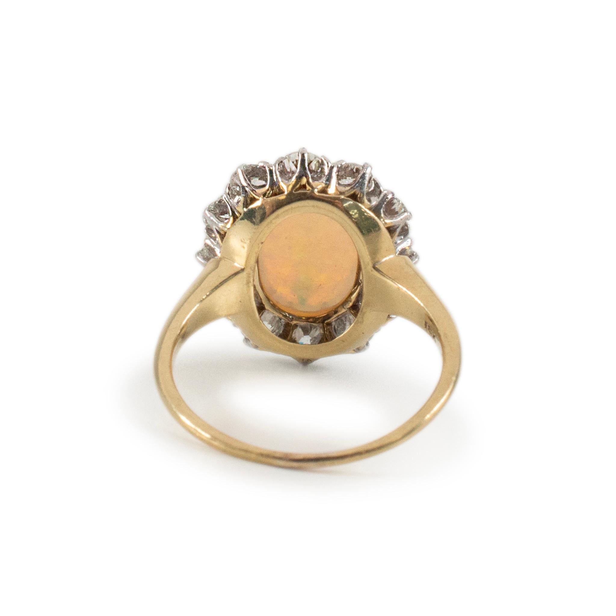 Women's Antique 18K Yellow Gold & Platinum GIA Opal Old Miner Cut Diamond Cocktail Ring For Sale