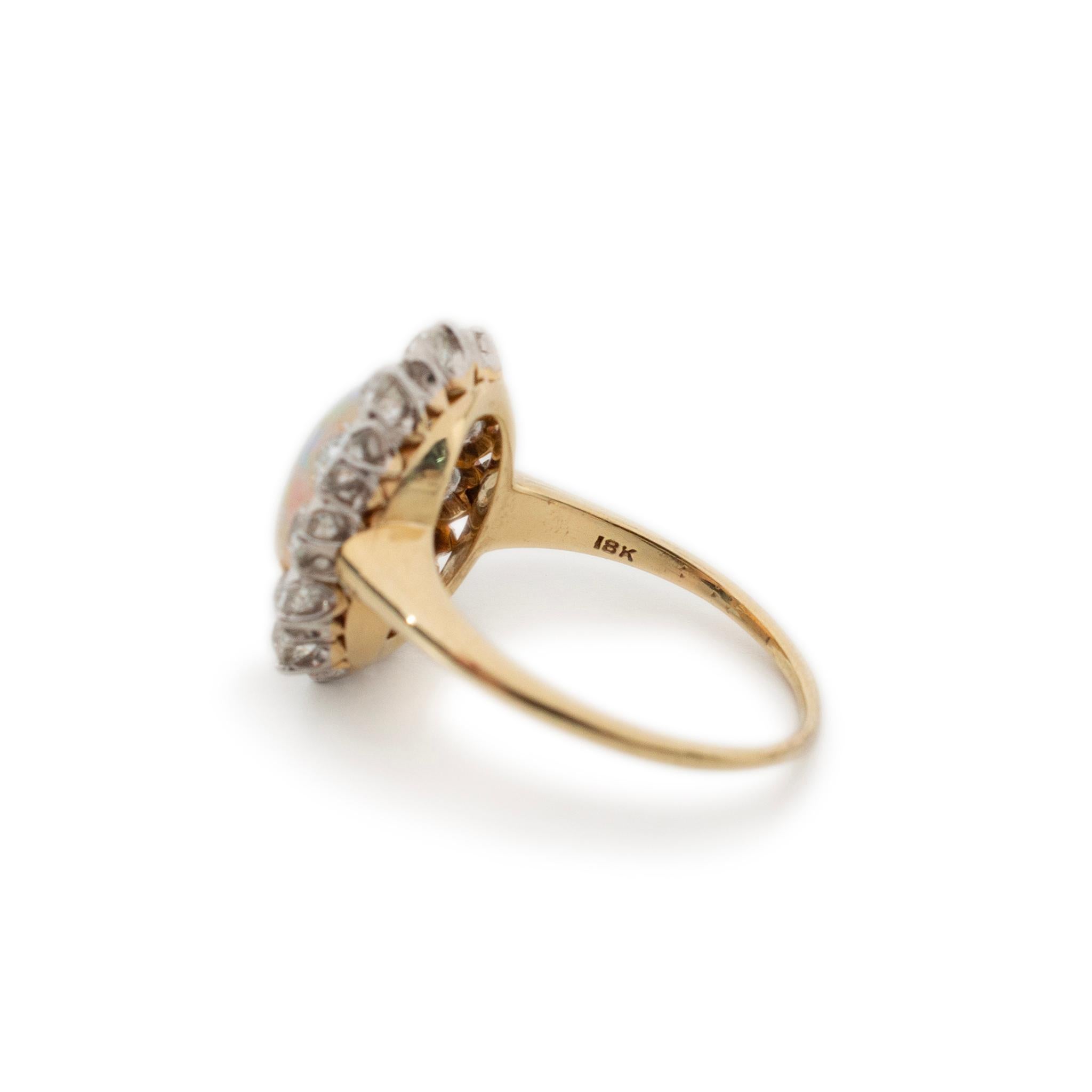 Antique 18K Yellow Gold & Platinum GIA Opal Old Miner Cut Diamond Cocktail Ring For Sale 1