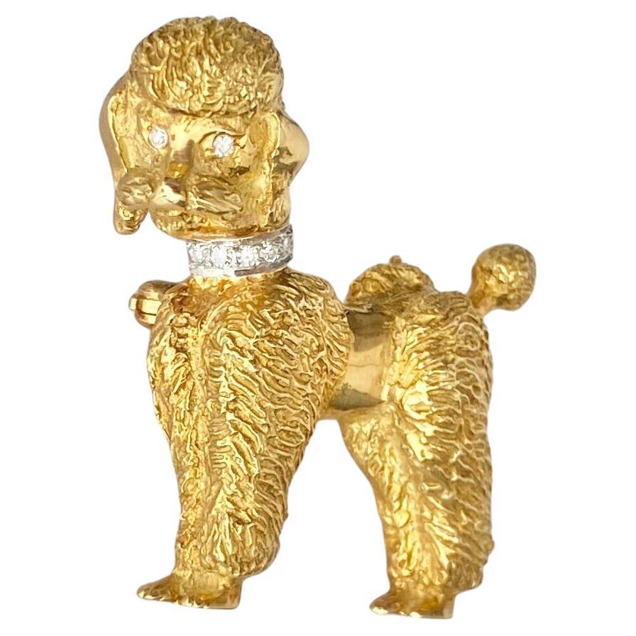 Pendentif et broche "Poodle" ancien en or jaune 18 carats en vente