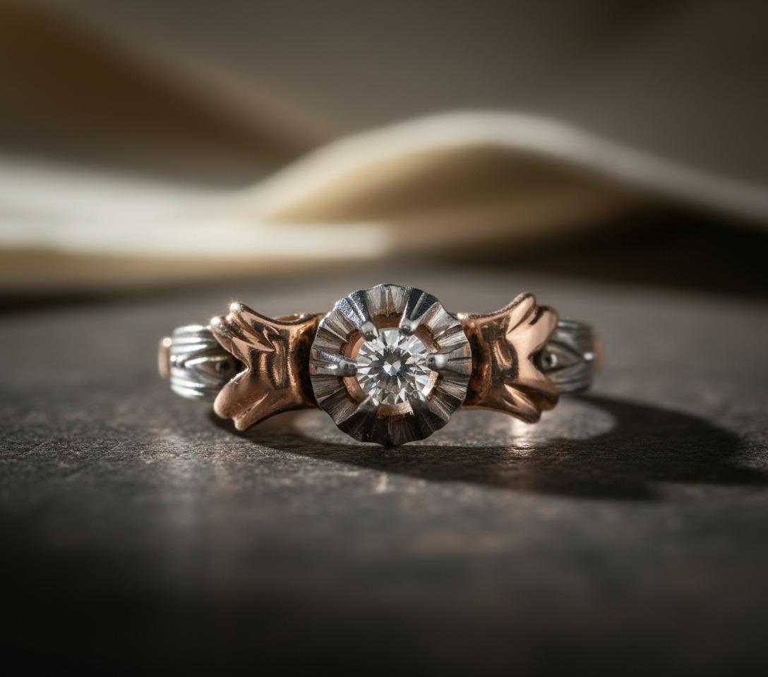 Anello antico in oro giallo 18 ct. con diamanti in vendita 2