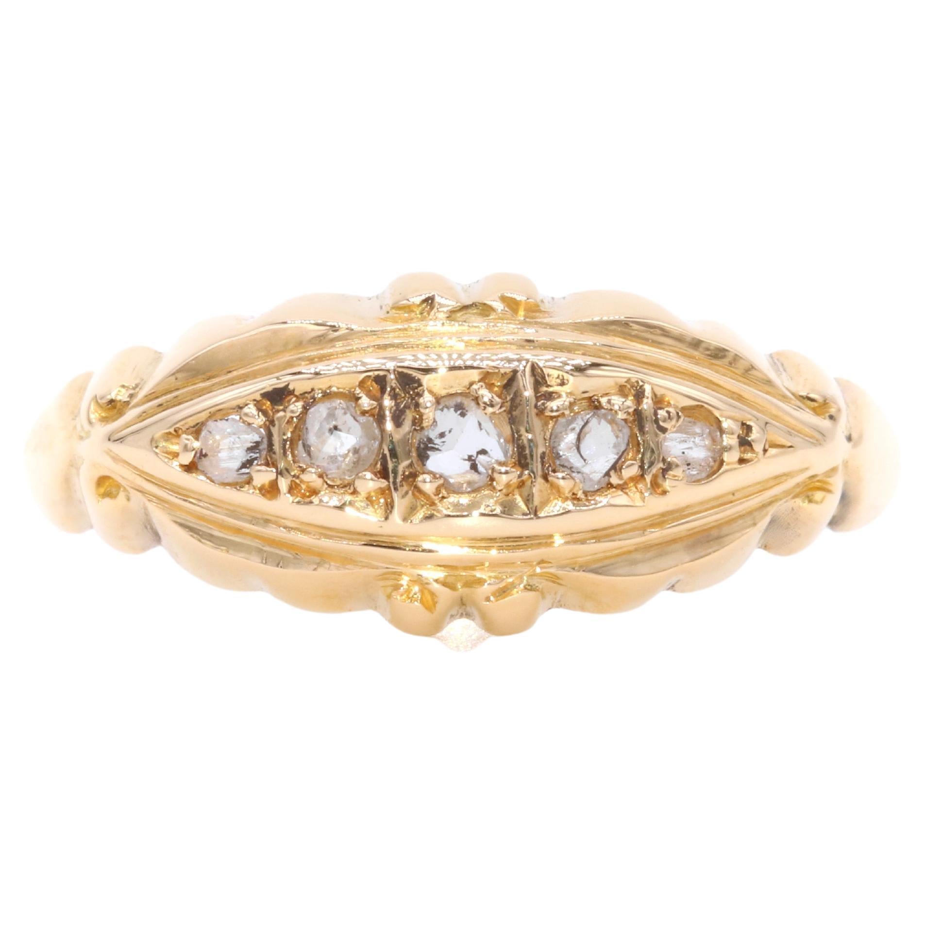 Antique 18K Yellow Gold Rose Cut Diamond 5 Stone Ring