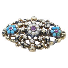 Antique 18K Yellow Gold Ruby, Seed Pearl
Turquoise Brooch Antique 18K Yellow Gold Ruby, Seed Pearl
Turquoise Brooch