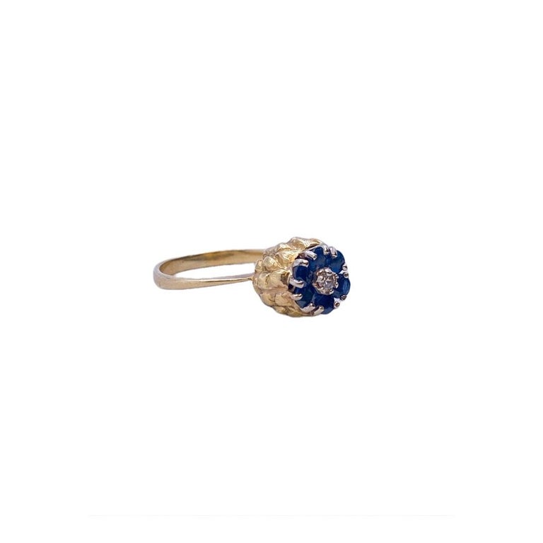 Antique 18K Yellow Gold Sapphire & Diamond Ring. Size 4.5
