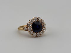 Antique 18k Yellow Gold Sapphire & Natural Diamond Ring