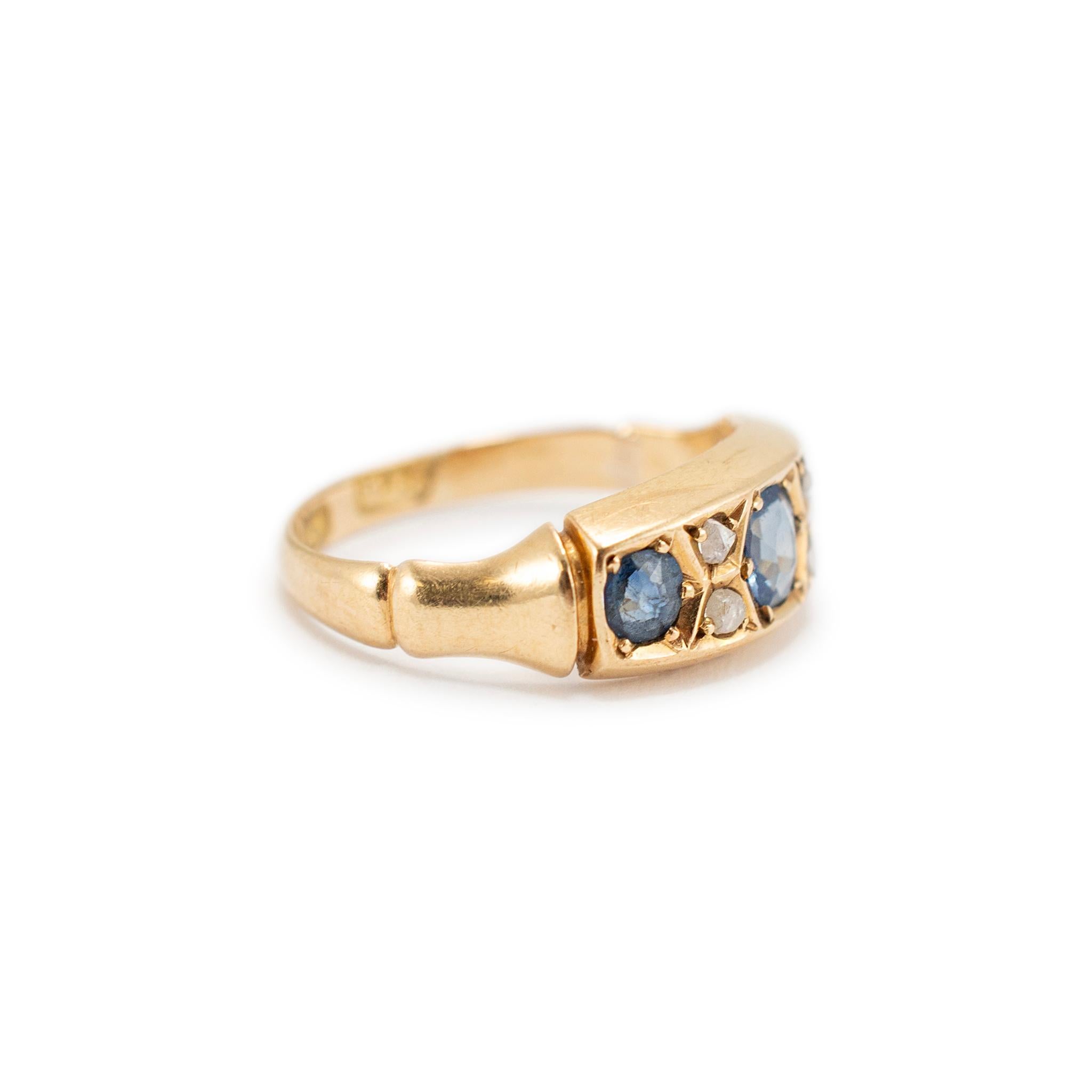 Antique 18K Yellow Gold Sapphire & Rose Cut Diamond Cocktail Ring In Excellent Condition For Sale In Houston, TX