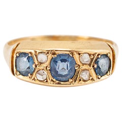 Antique 18K Yellow Gold Sapphire & Rose Cut Diamond Cocktail Ring