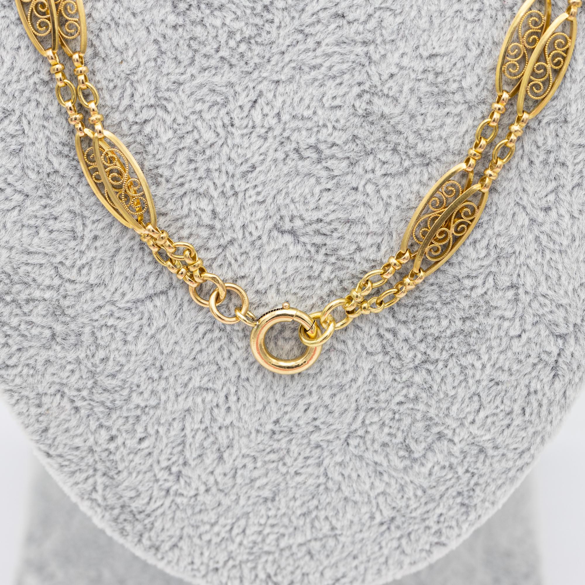 Antique 18k gold Sautoir necklace, 155cm long guard, Victorian double rope chain 11