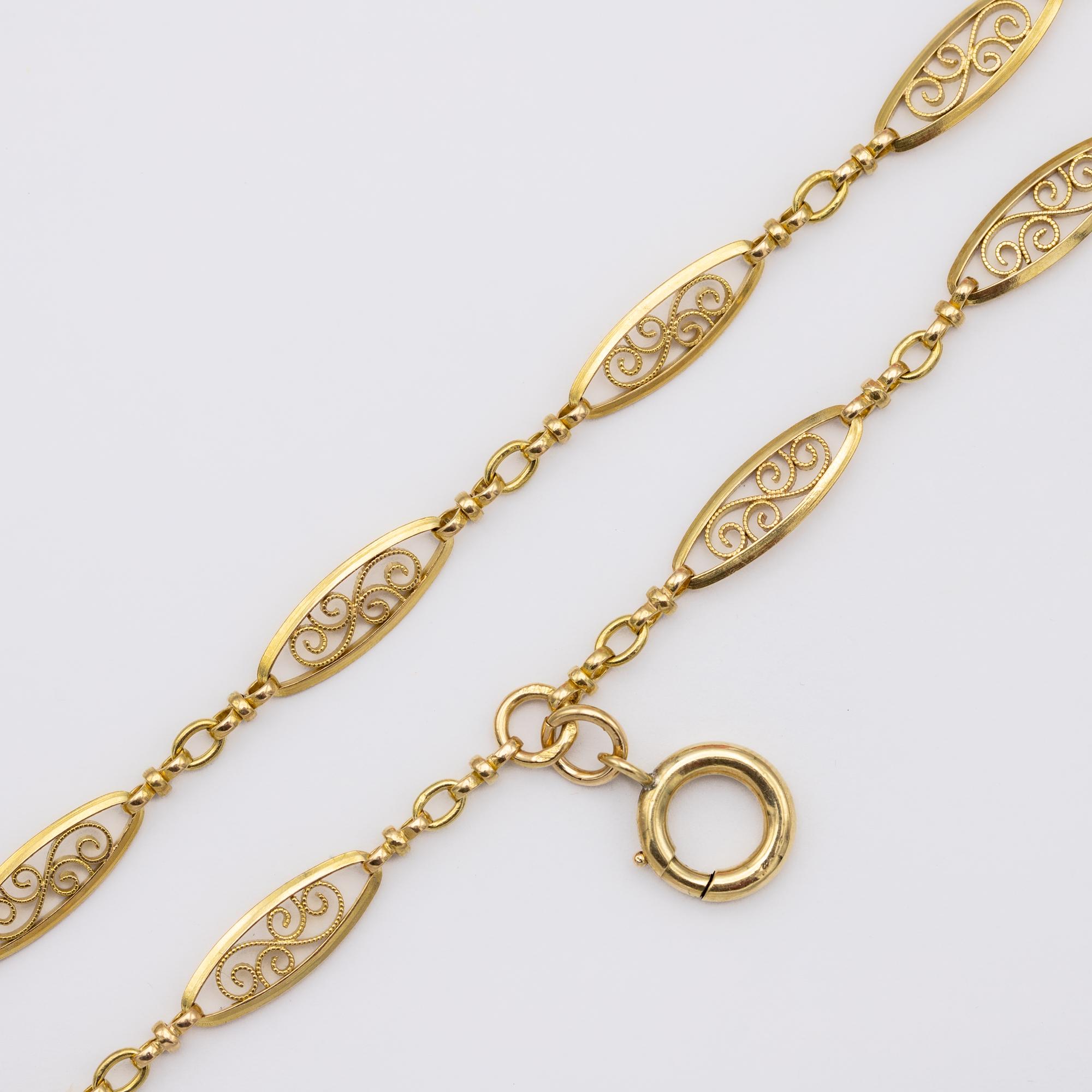 Antique 18k gold Sautoir necklace, 155cm long guard, Victorian double rope chain 2