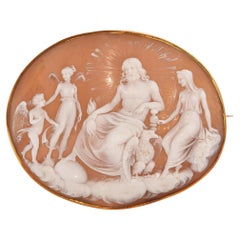 Antique 18k Yellow Gold Shell Cameo "Cupid and Psyche Getting Married" Brooch