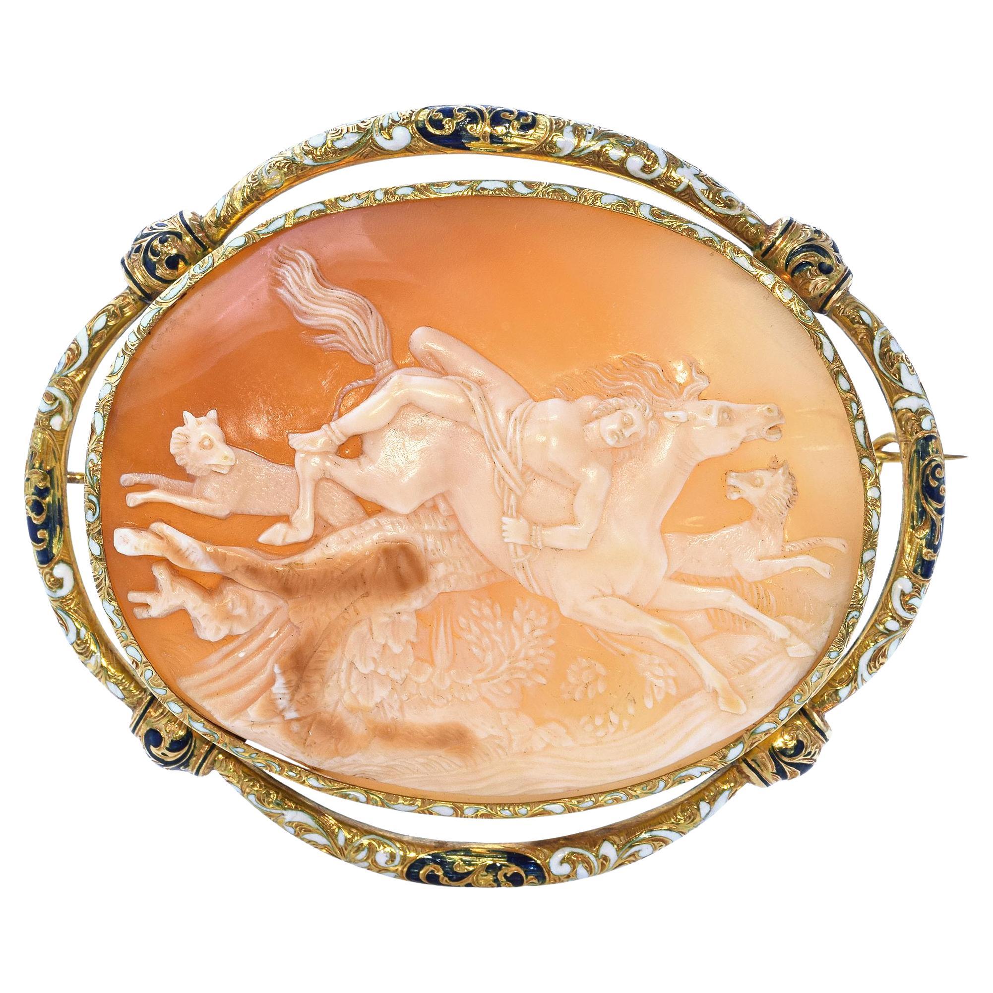 Antique 18k Yellow Gold Shell Cameo "Mazeppa Ivan Mazepa" Brooch