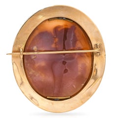 Antique 18k Yellow Gold Shell Cameo Muse of Drama Brooch