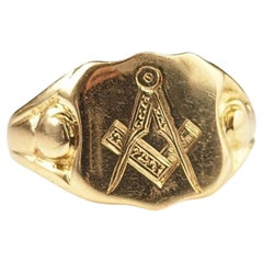 Vintage 18k yellow gold signet ring, Masonic 