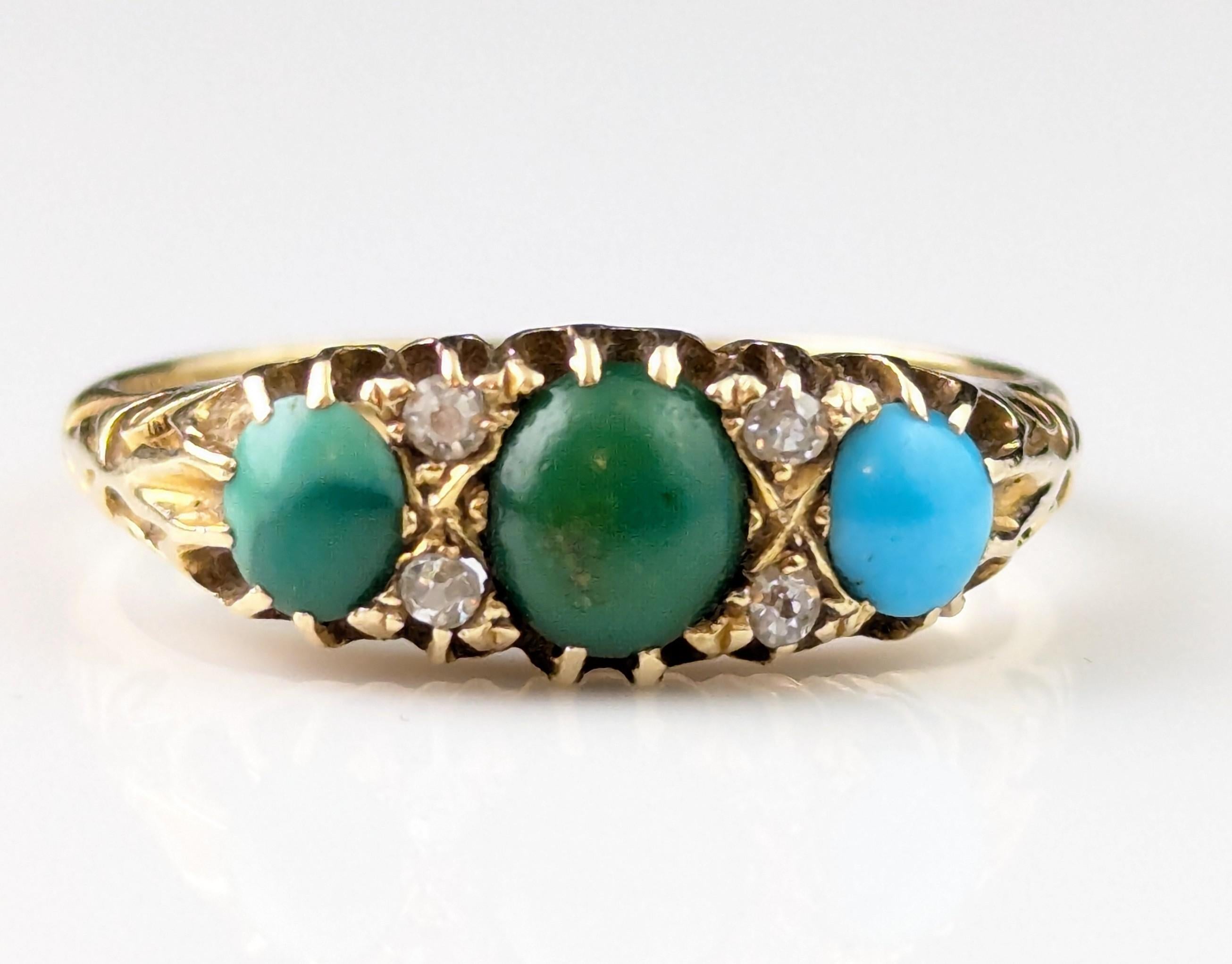 Antique 18k yellow gold Turquoise and Diamond ring 5