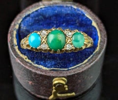 Antique 18k yellow gold Turquoise and Diamond ring