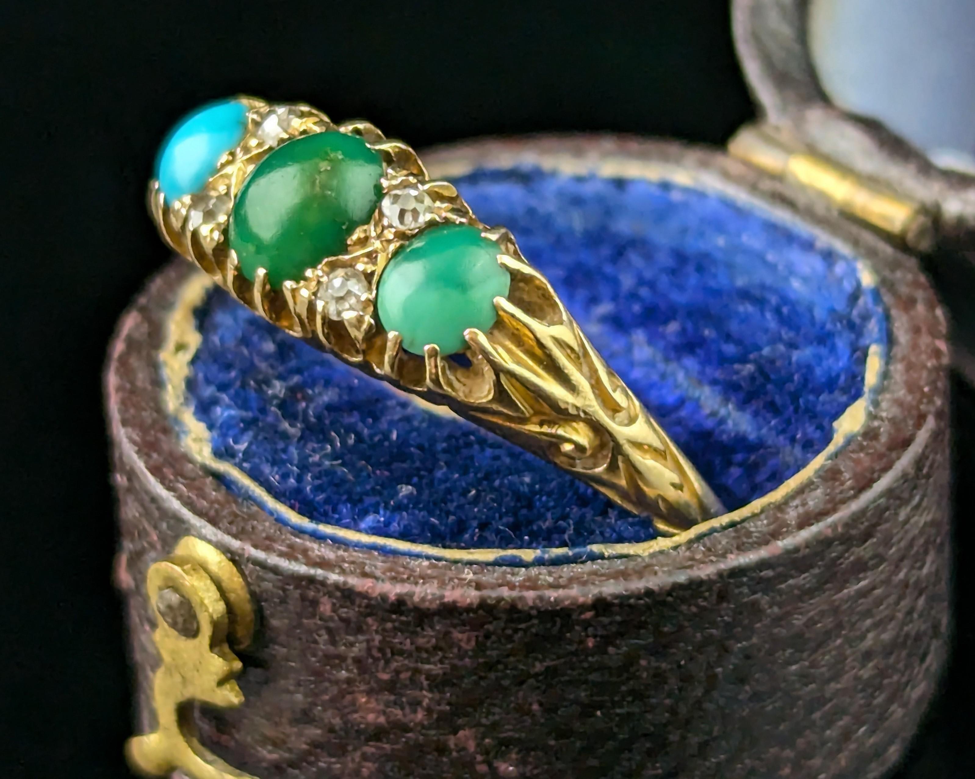 Edwardian Antique 18k yellow gold Turquoise and Diamond ring