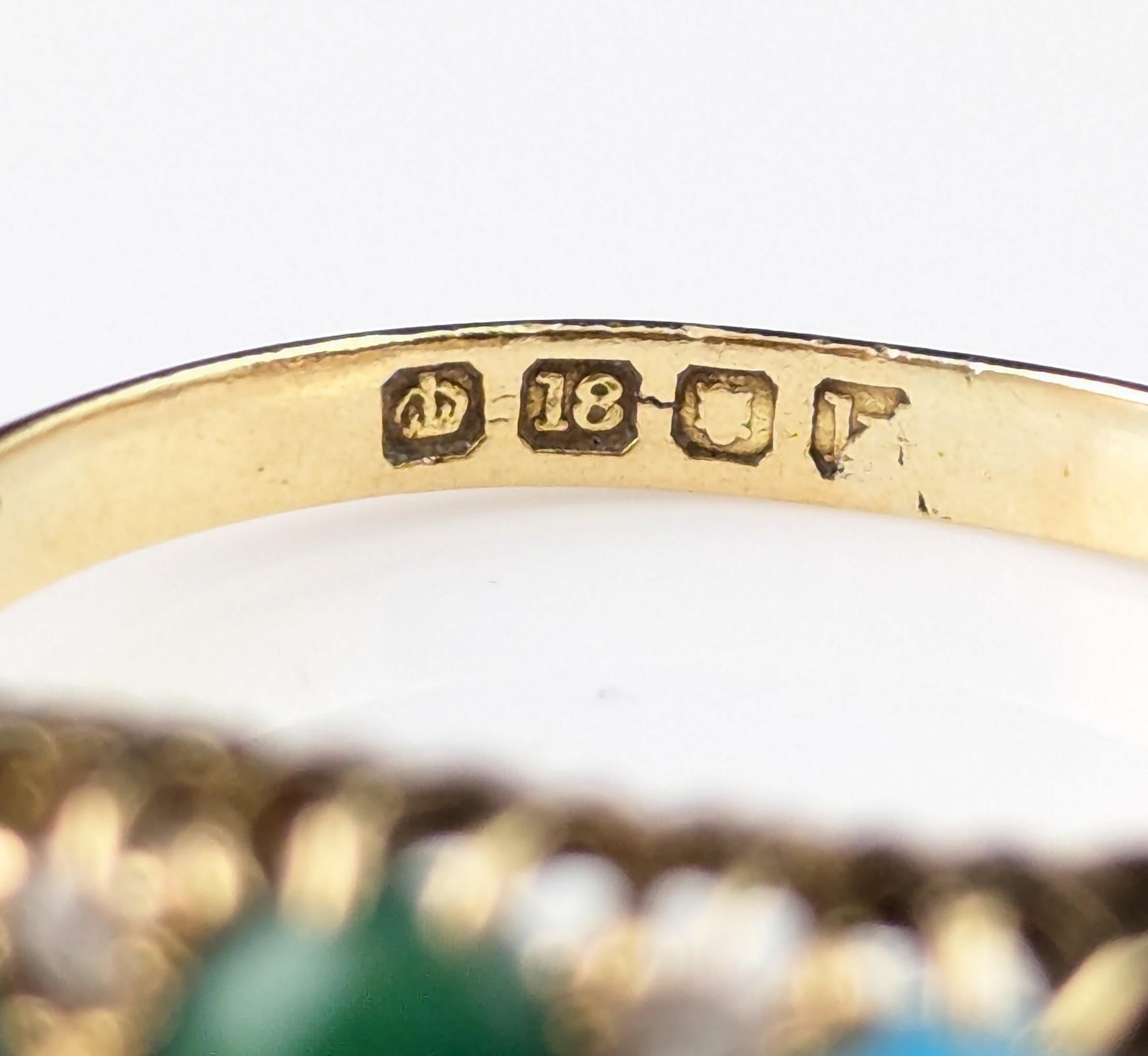 Women's Antique 18k yellow gold Turquoise and Diamond ring