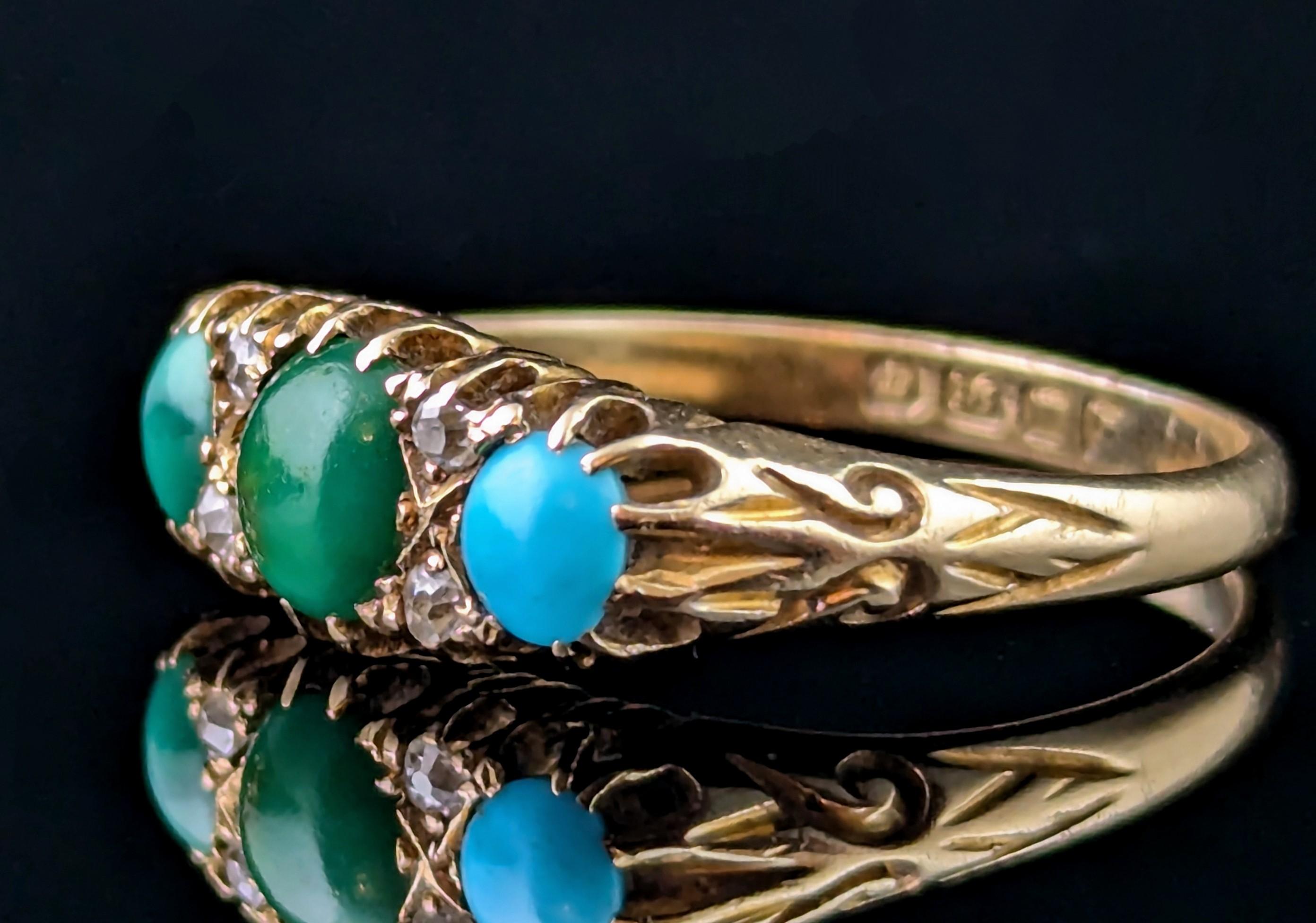Antique 18k yellow gold Turquoise and Diamond ring 2