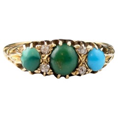Antique 18k yellow gold Turquoise and Diamond ring