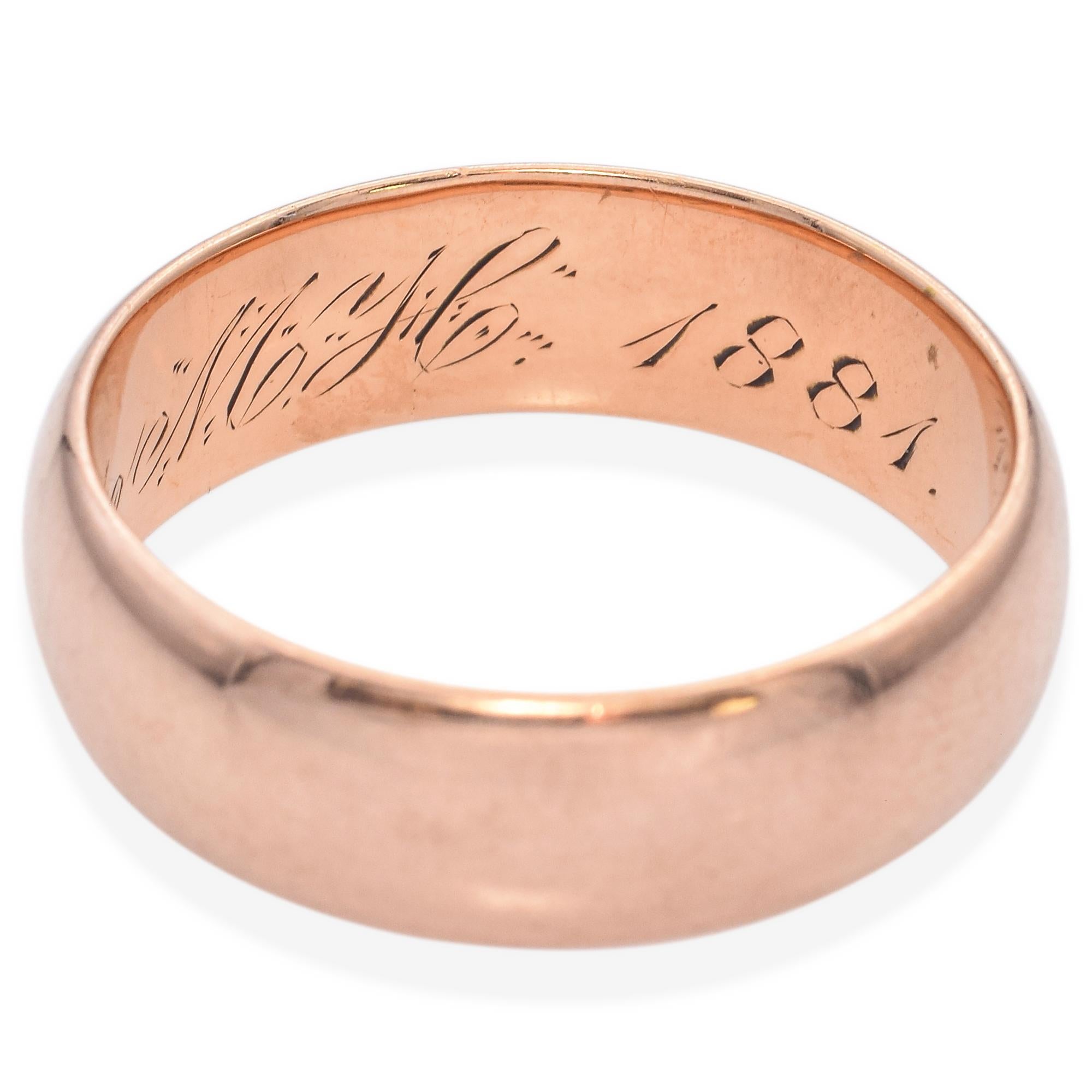 Antique 18K Yellow Gold Wide Dome Wedding Band Size 7 For Sale 1