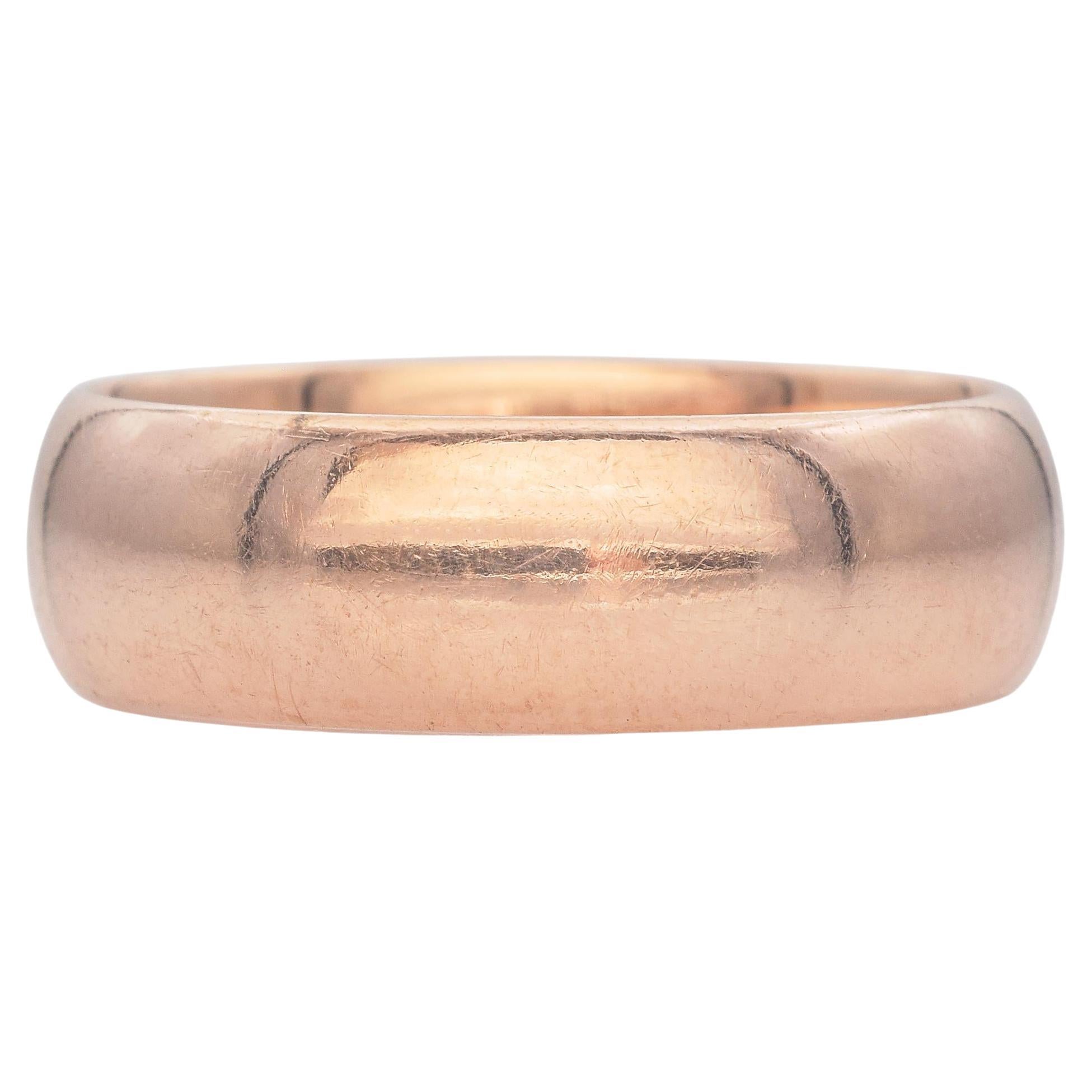 Alianza de Boda Antigua de Oro Amarillo de 18 K con Cúpula Ancha Talla 7