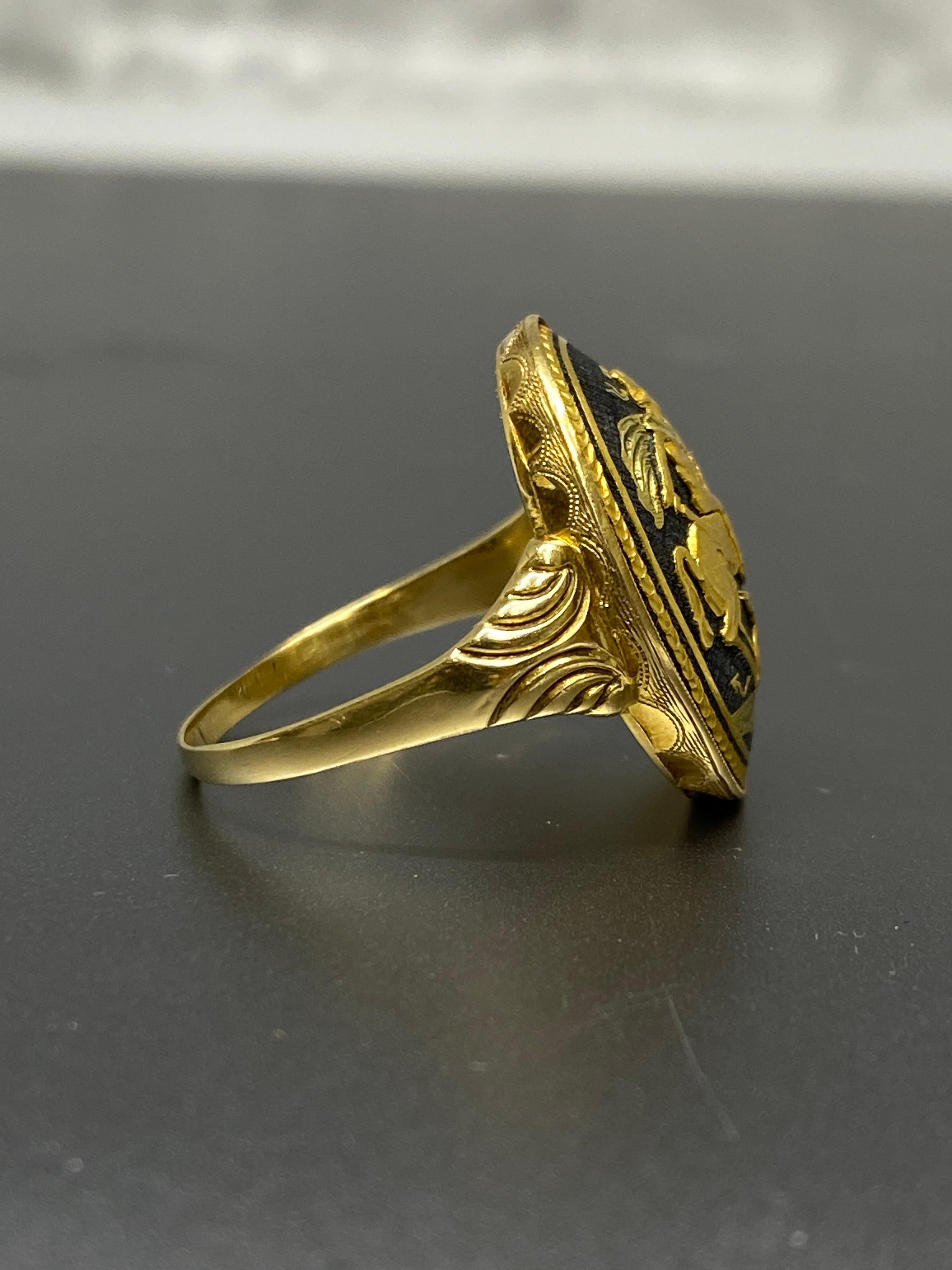Antique 18k Yellow & Niello Saint George & Dragon Slayer Signet Ring  For Sale 1