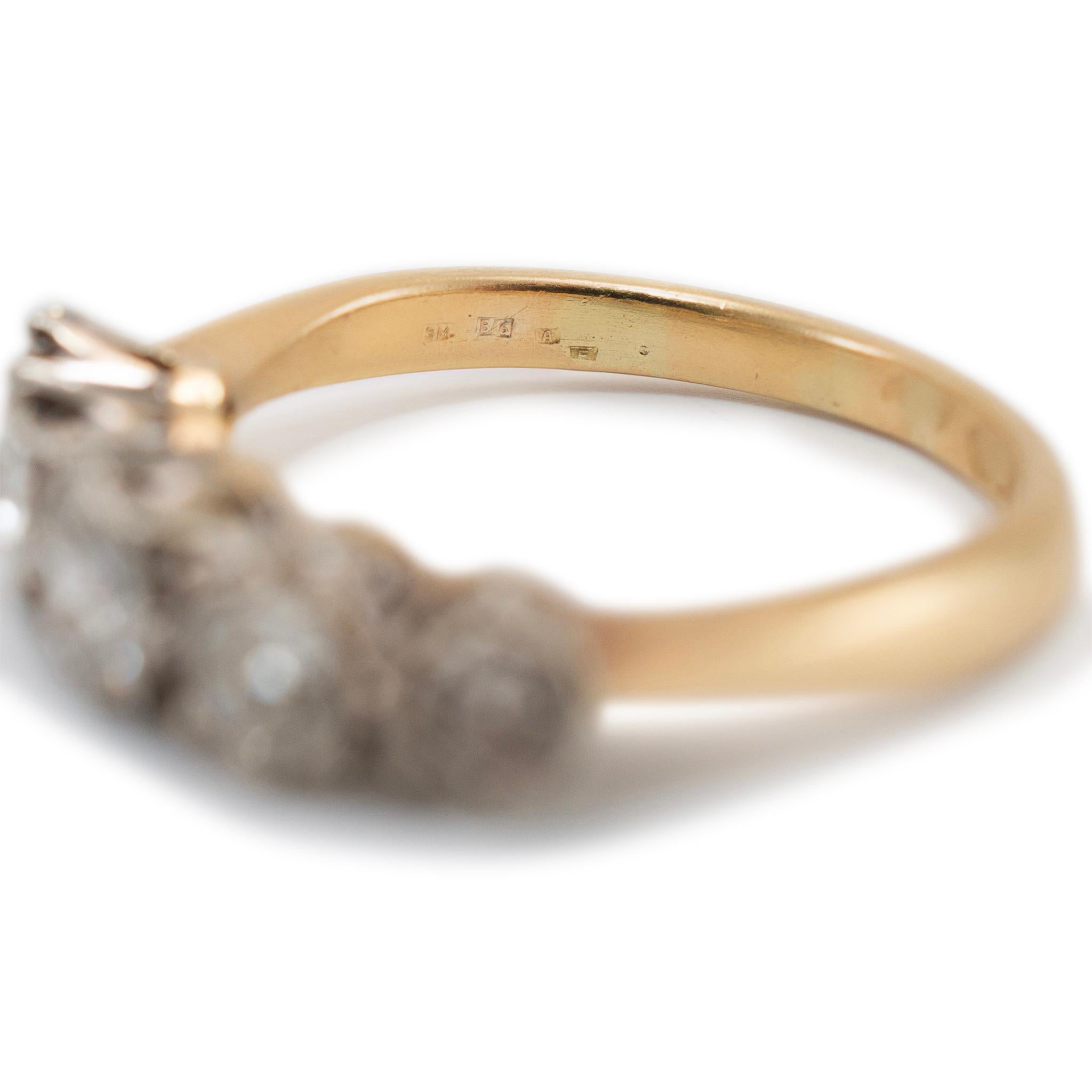 Antique 18K Yellow & White Gold Five Old European Diamond Cut Wedding Band For Sale 2