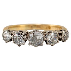 Antike 18K Gelb & Weißgold Fünf alten europäischen Diamantschliff Hochzeit Band