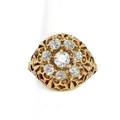 Antique 18KT Gold 1.5CT Diamond Domed Cluster Ring, Engraved 1861
