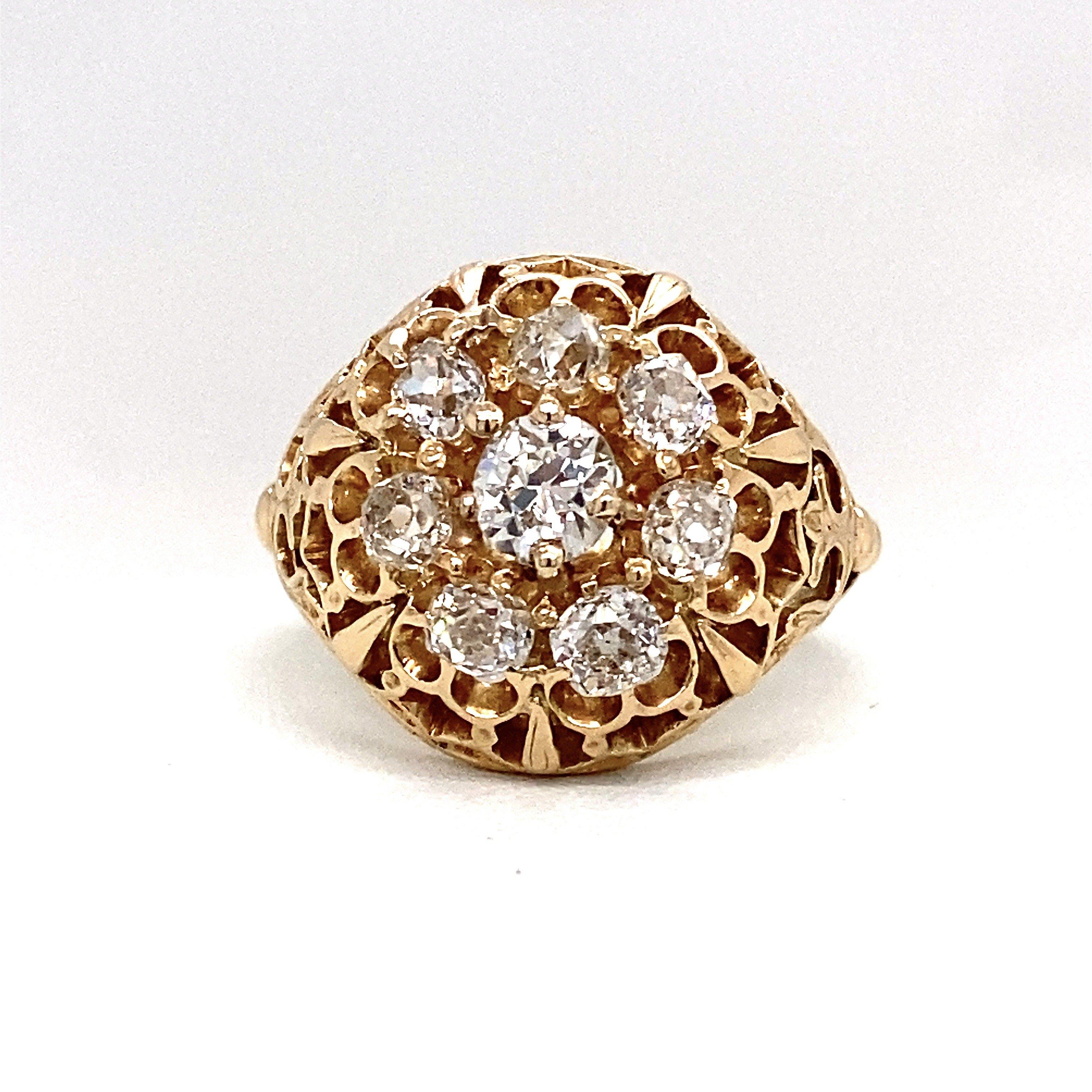 Antique 18KT Gold 1.5CT Diamond Domed Cluster Ring, Engraved 1861 3