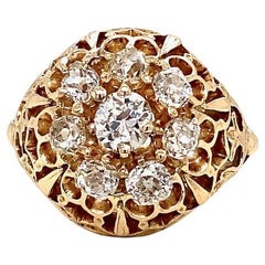 Bague ancienne en or 18KT 1.5CT Diamond Domed Cluster, gravée 1861