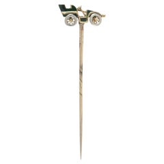 Antique 18KT Gold and Green Enamel Veteran Motor Car Stick Pin, Circa 1900