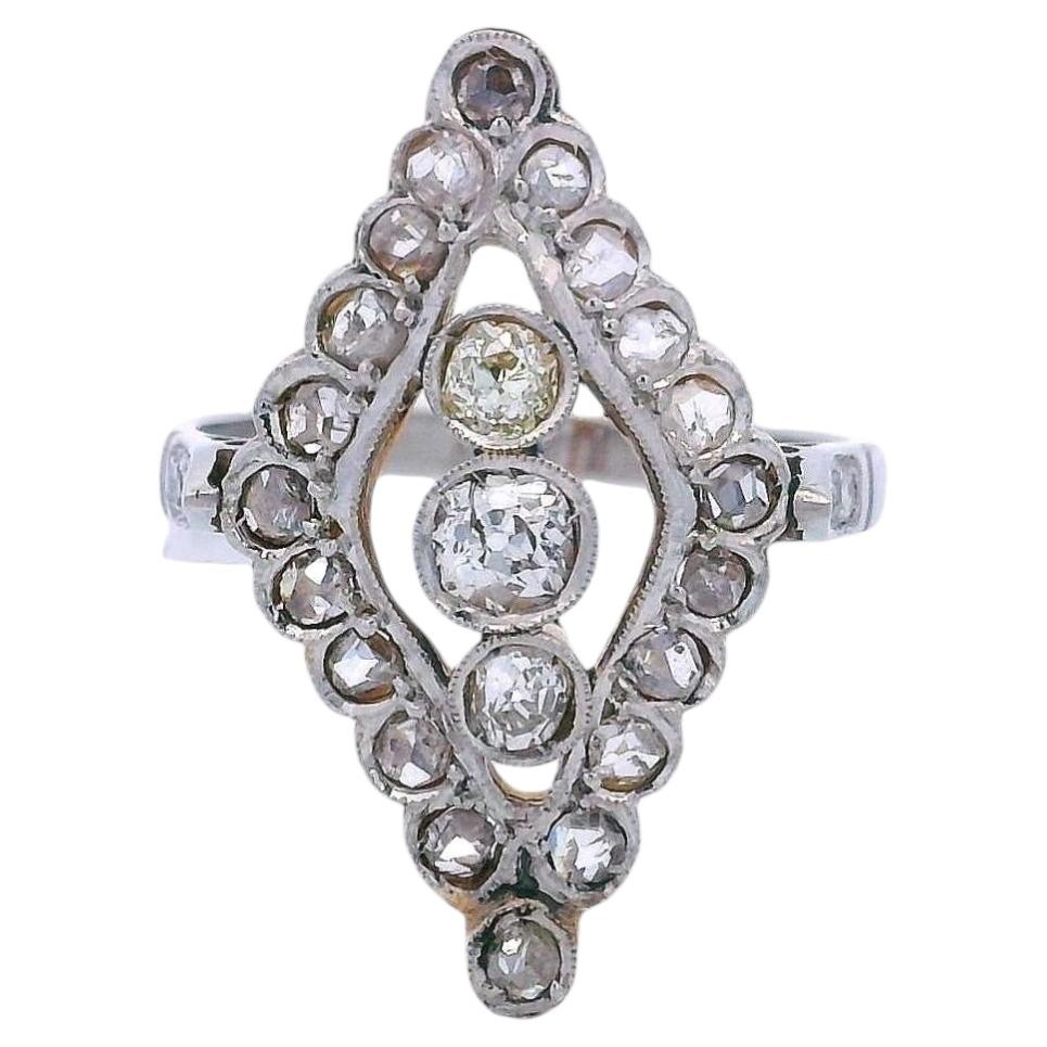 Antique 18kt Gold and Platinum Ring with Diamonds For Sale